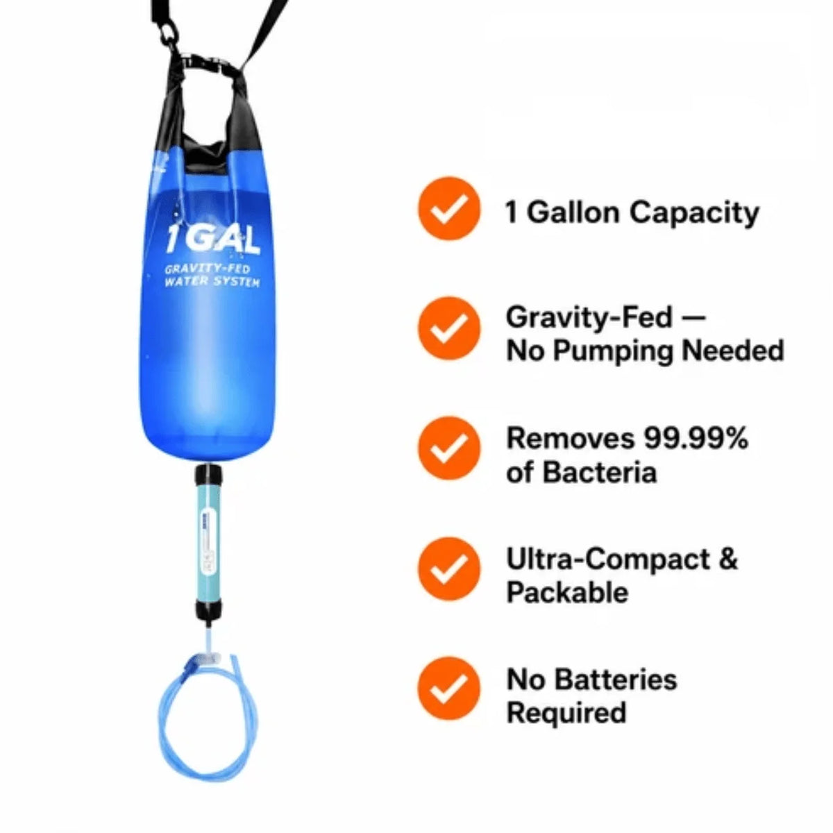 Water Filtration System Gravity-Fed Portable 1.6 Gallon