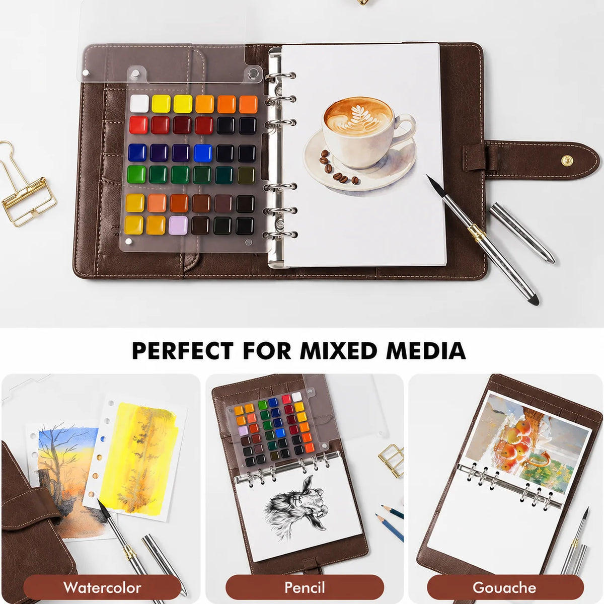 Watercolor Sketchbook 300gsm Cold-Pressed Magnetic Palette & Travel Brush