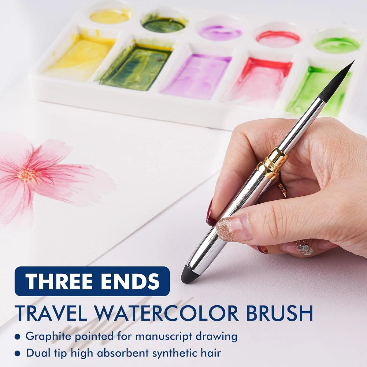 Watercolor Sketchbook 300gsm Cold-Pressed Magnetic Palette & Travel Brush