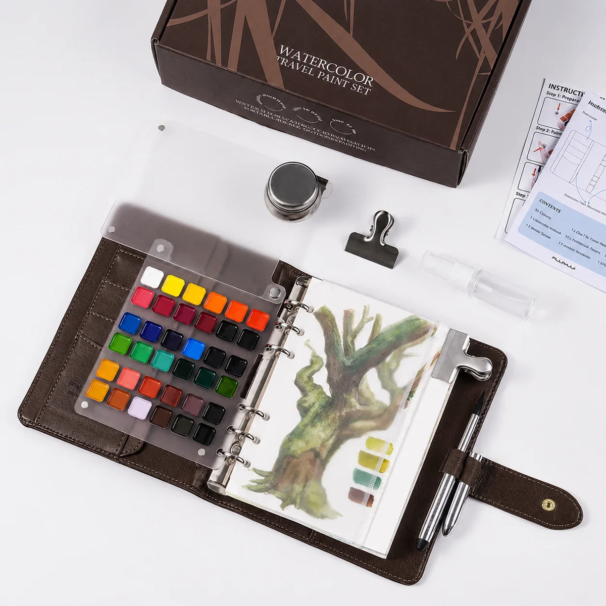 Watercolor Sketchbook 300gsm Cold-Pressed Magnetic Palette & Travel Brush