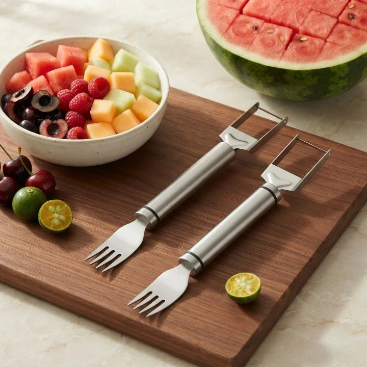 Watermelon Cutter & Fork 2-In-1 Stainless Steel Dishwasher-Safe