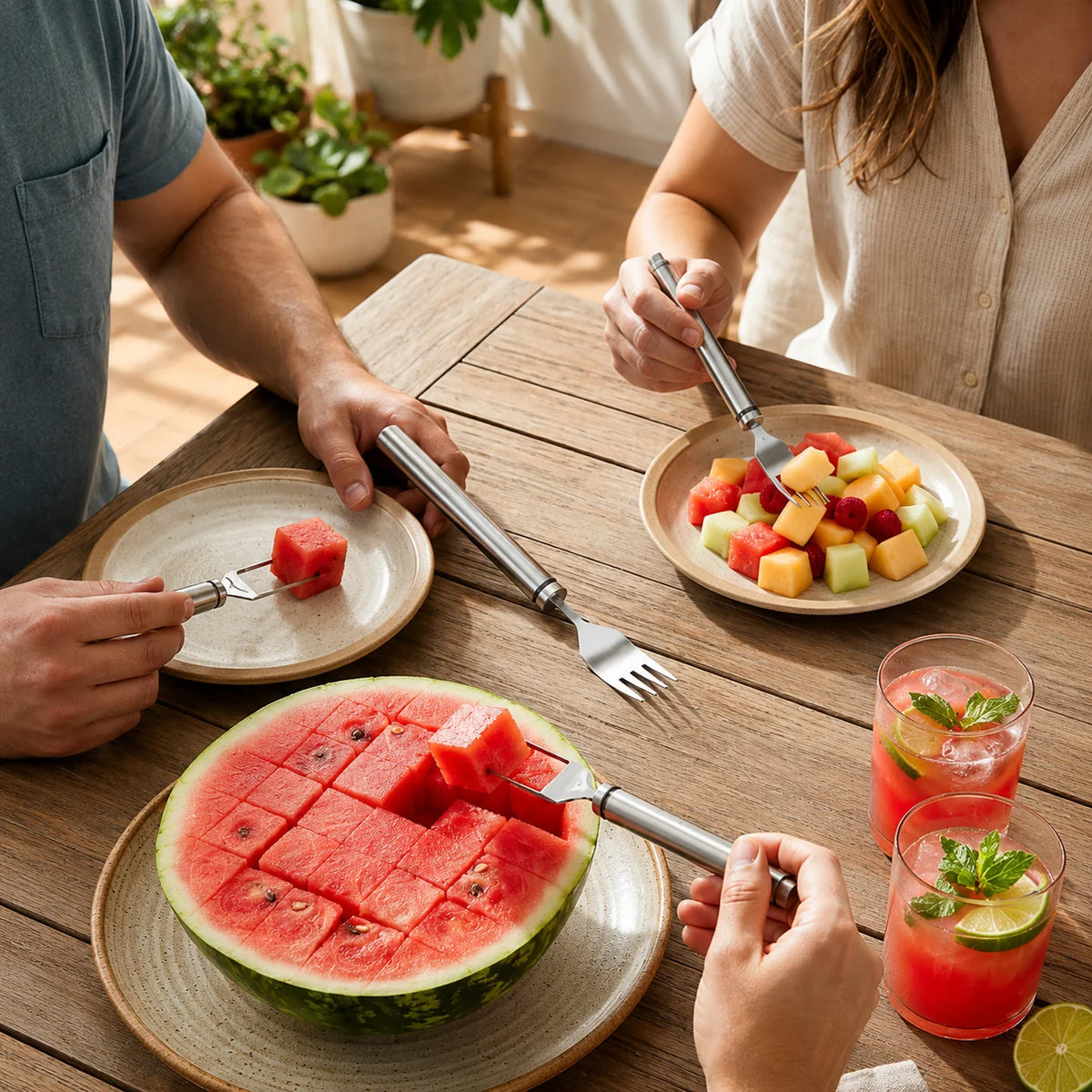 Watermelon Cutter & Fork 2-In-1 Stainless Steel Dishwasher-Safe