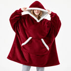Wearable Blanket Hoodie Sherpa-Lined Oversized Plaid Pullover