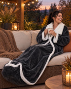Wearable Heated Blanket Sherpa-Lined Foot Pocket Adjustable Heat Settings