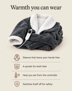 Wearable Heated Blanket Sherpa-Lined Foot Pocket Adjustable Heat Settings