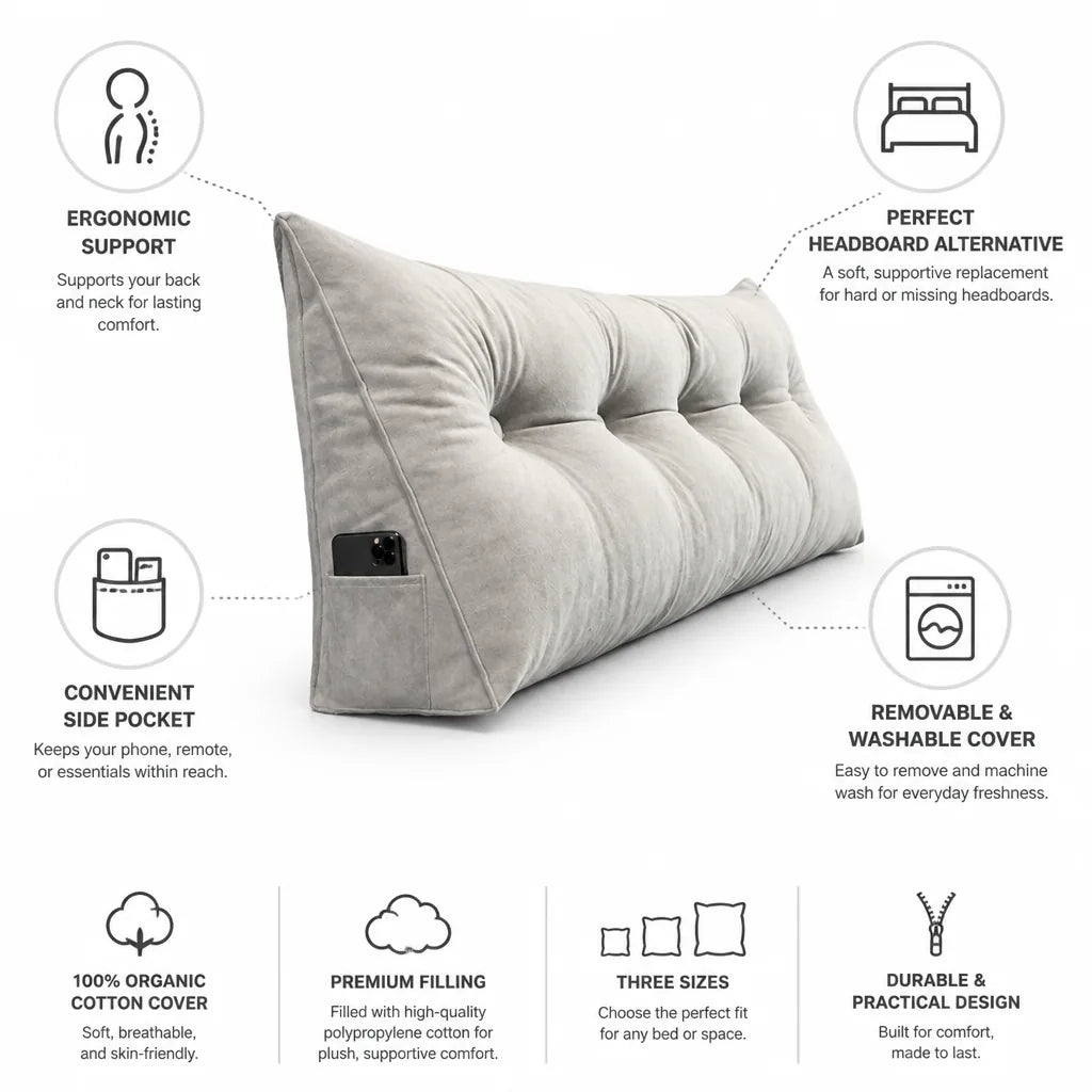 Wedge Pillow Back & Neck Support Removable Washable Cover