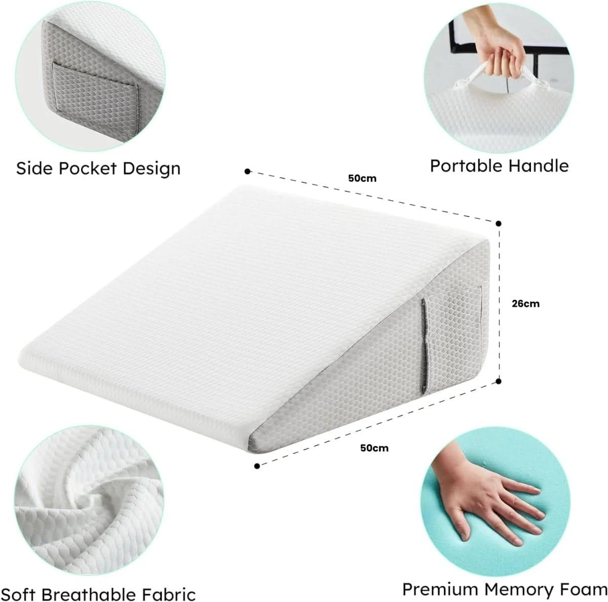 Wedge Pillow Memory Foam Machine-Washable Cover Non-Slip Base