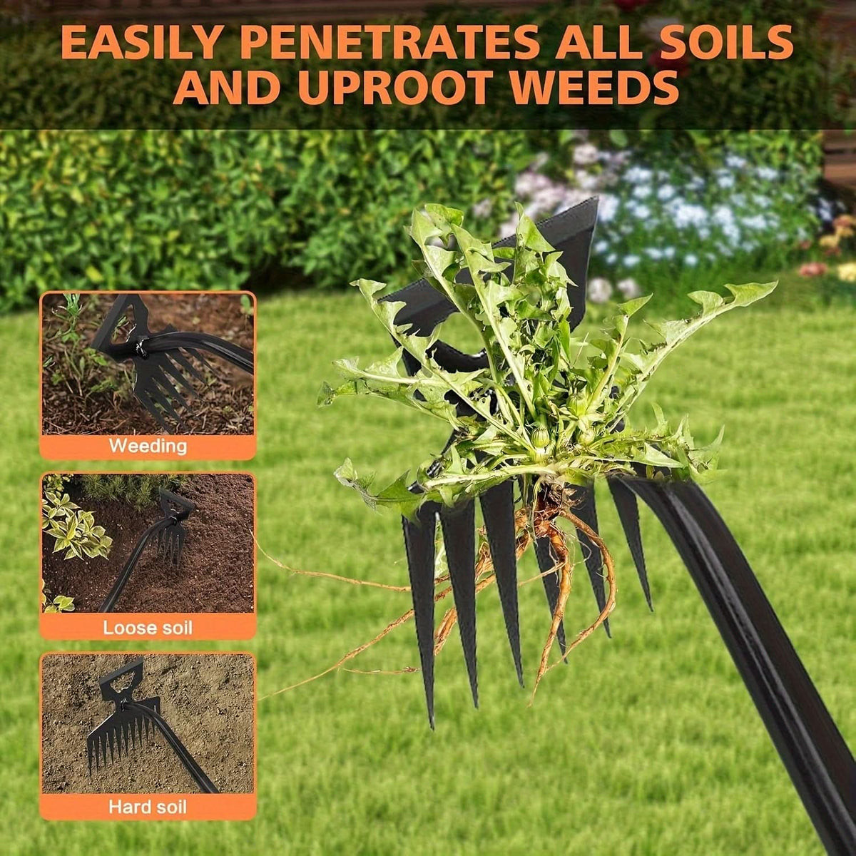 Weeding Tool Carbon Steel Long Handle Ergonomic Grip