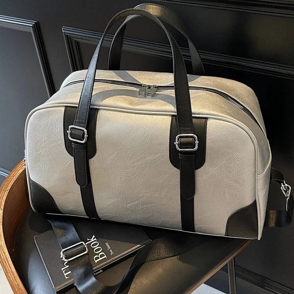 Weekender Duffel Bag Leather Adjustable Shoulder Strap Multiple Compartments