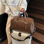 Weekender Duffel Bag Leather Adjustable Shoulder Strap Multiple Compartments