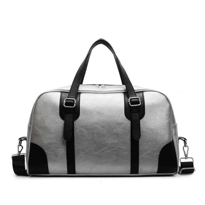 Weekender Duffel Bag Leather Adjustable Shoulder Strap Multiple Compartments