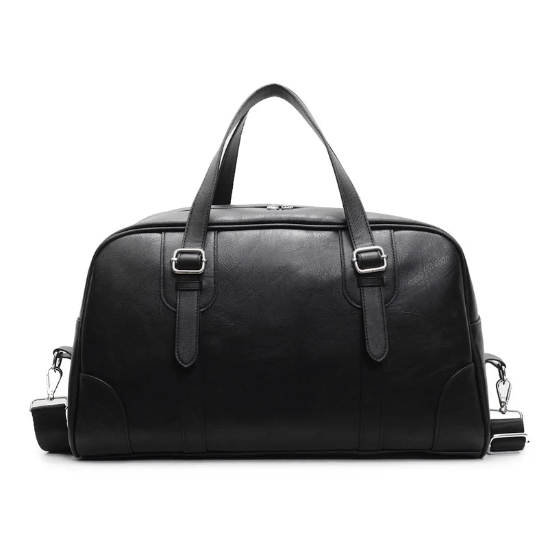 Weekender Duffel Bag Leather Adjustable Shoulder Strap Multiple Compartments