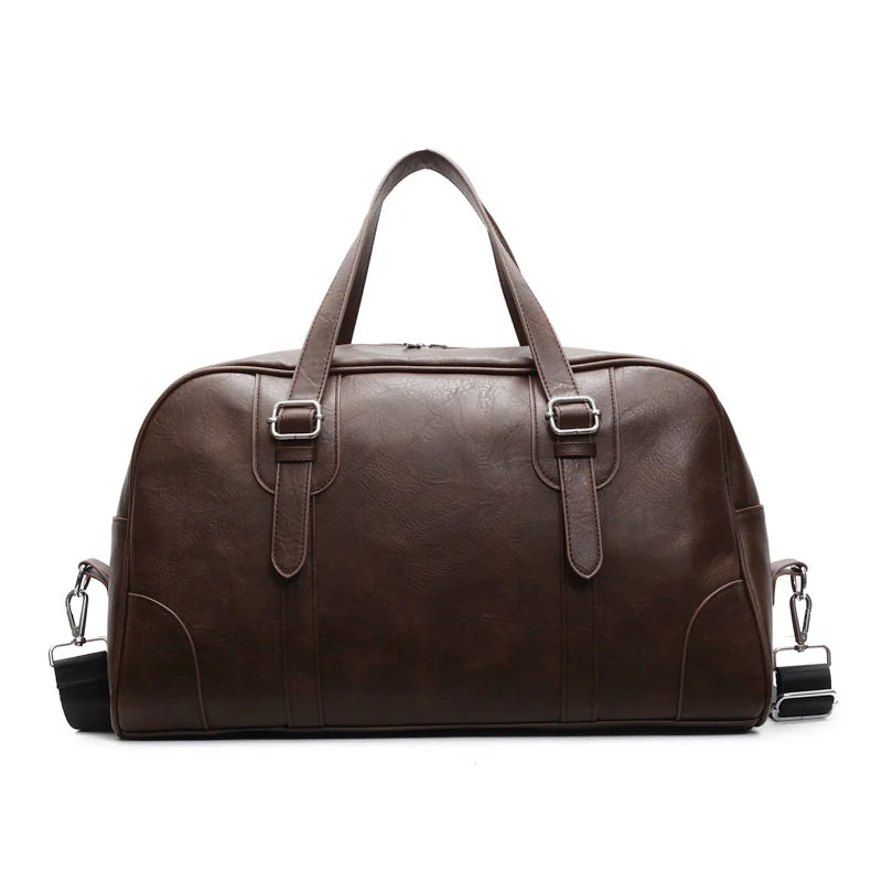 Weekender Duffel Bag Leather Adjustable Shoulder Strap Multiple Compartments