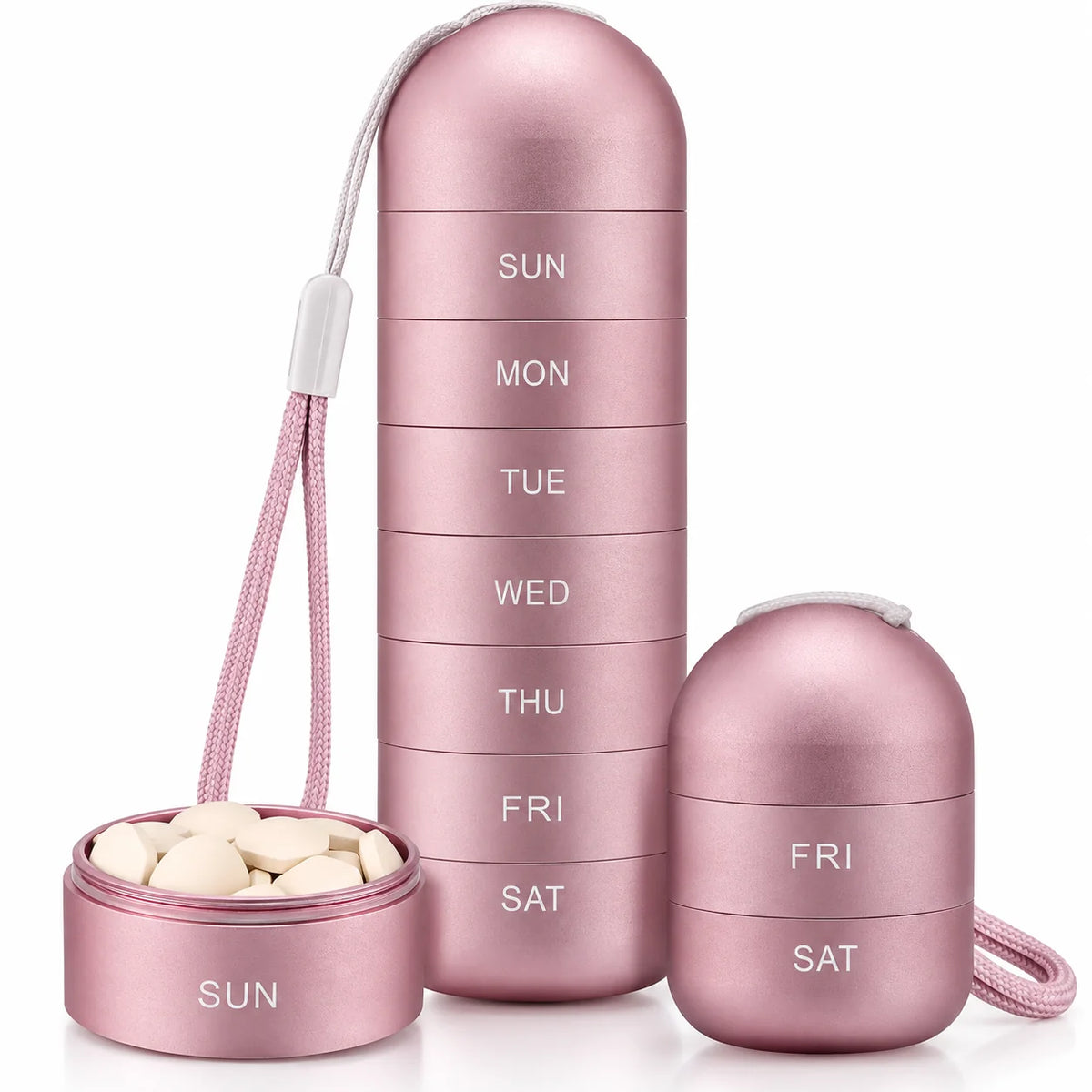 Weekly Pill Organizer Aluminum 7 Compartments Silicone Seal Travel Friendly