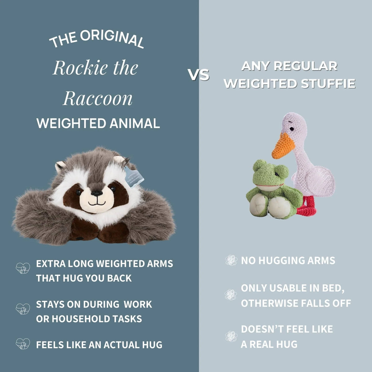 Weighted Stuffed Animal Raccoon Design Extra-Long Weighted Arms