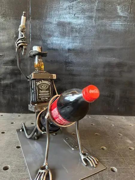Whiskey Bottle Holder Welded Steel Slanted Pouring 2-Bottle