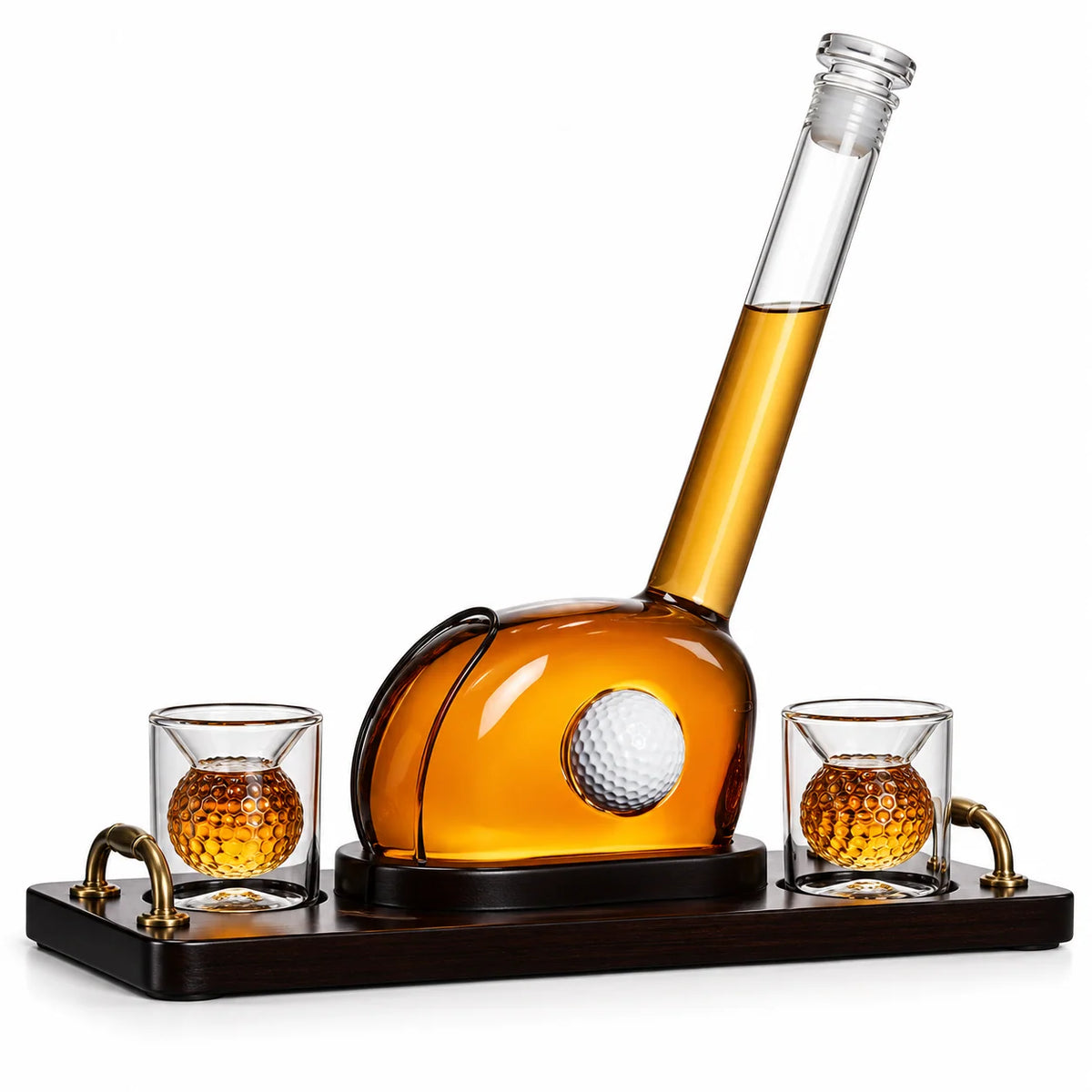 Whiskey Decanter Set Golf Design Lead-Free Crystal With Wooden Tray