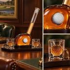 Whiskey Decanter Set Golf Design Lead-Free Crystal With Wooden Tray