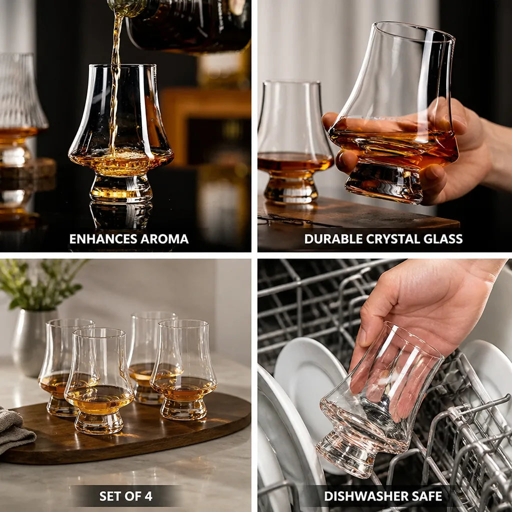 Whisky Glasses Aroma-Enhancing Lead-Free Crystal & Dishwasher-Safe Set of 4