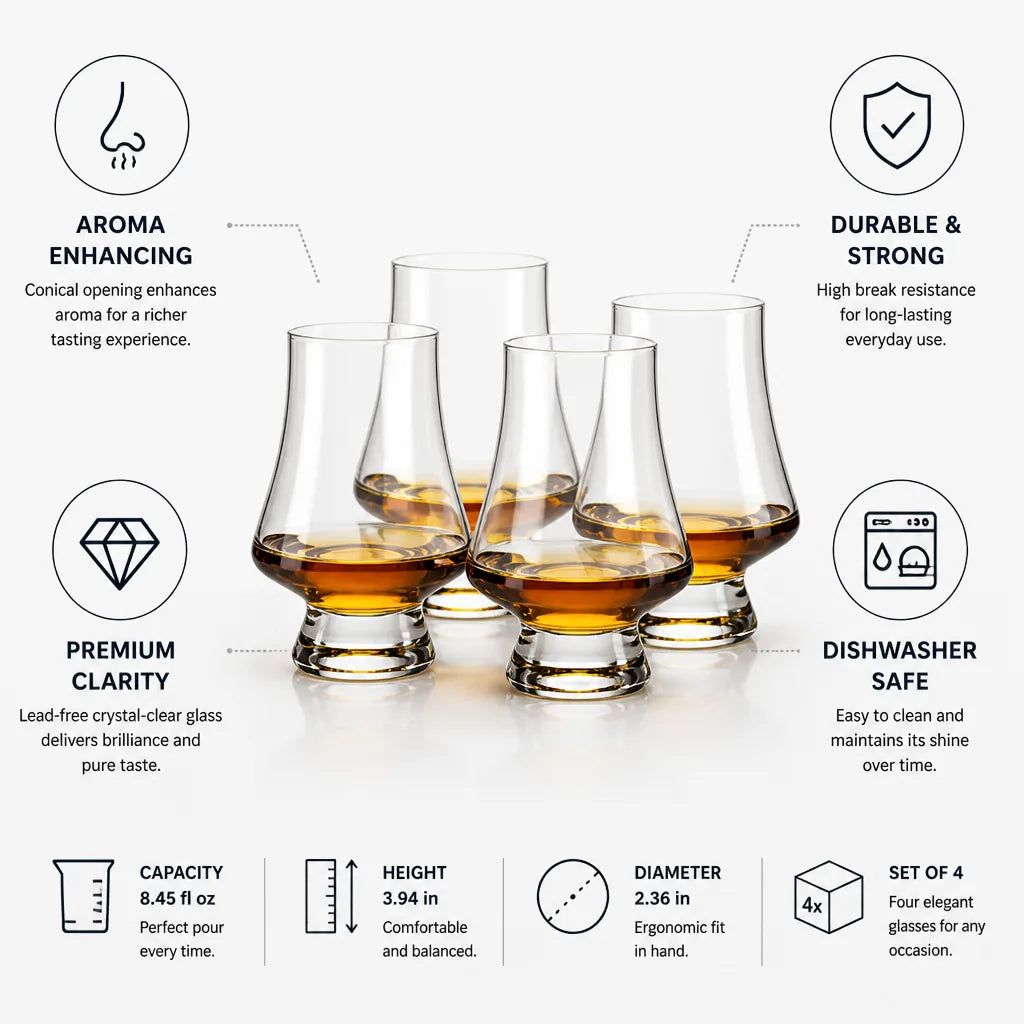 Whisky Glasses Aroma-Enhancing Lead-Free Crystal & Dishwasher-Safe Set of 4