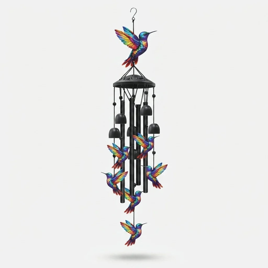 Wind Chime Hummingbird Design Anodized Aluminum Tubes Weatherproof