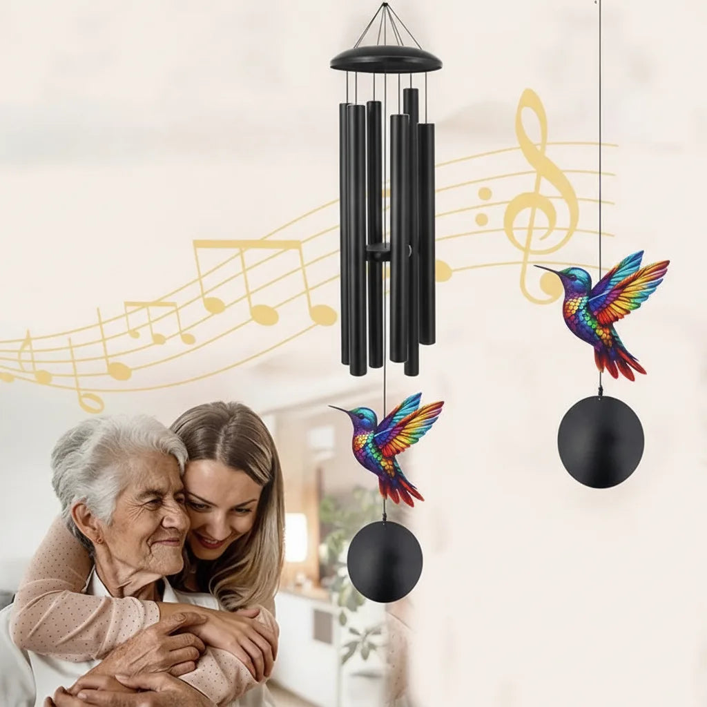 Wind Chime Hummingbird Design Anodized Aluminum Tubes Weatherproof