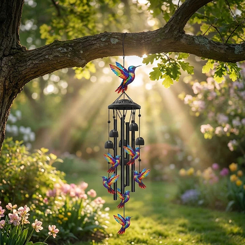 Wind Chime Hummingbird Design Anodized Aluminum Tubes Weatherproof