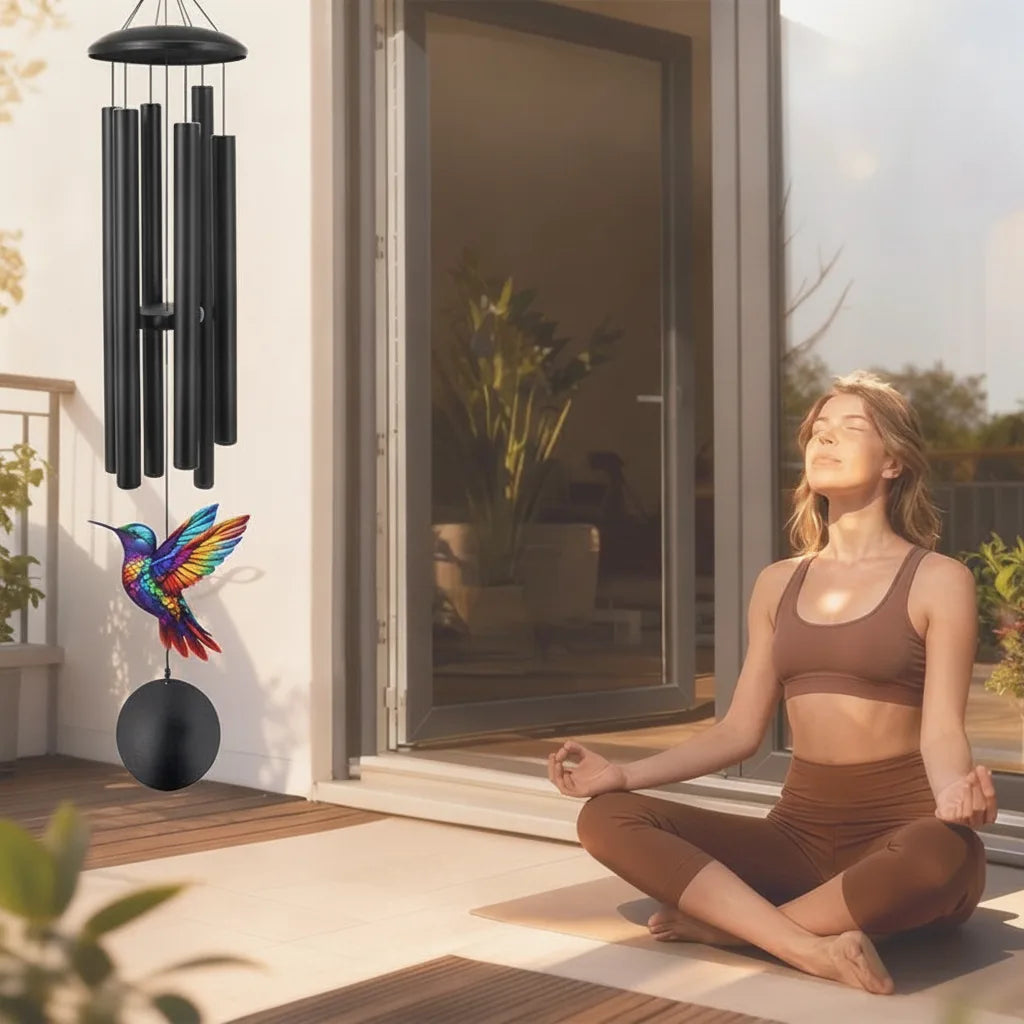 Wind Chime Hummingbird Design Anodized Aluminum Tubes Weatherproof