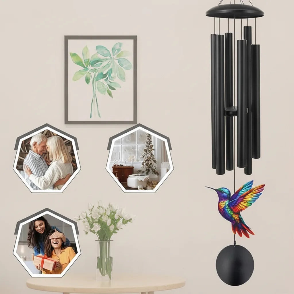 Wind Chime Hummingbird Design Anodized Aluminum Tubes Weatherproof