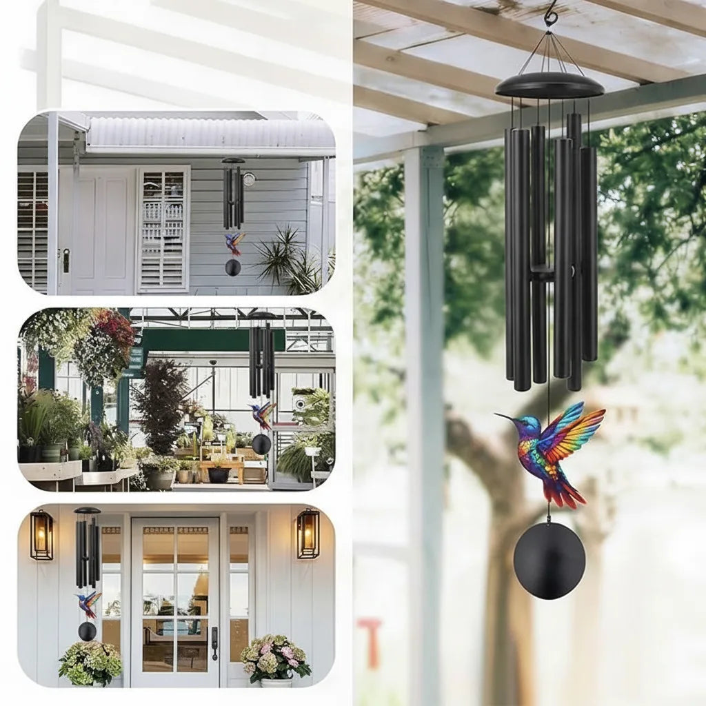 Wind Chime Hummingbird Design Anodized Aluminum Tubes Weatherproof