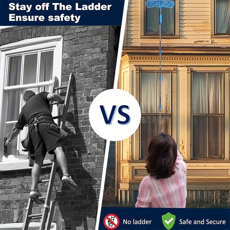 Window Cleaning Tool Retractable Pole Integrated Squeegee