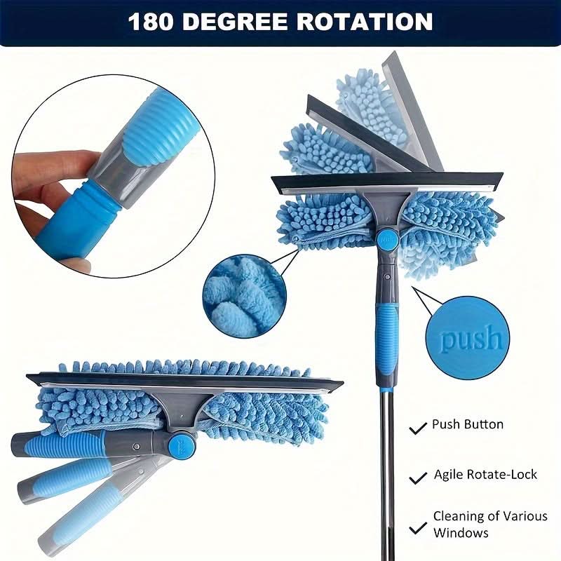 Window Cleaning Tool Retractable Pole Integrated Squeegee