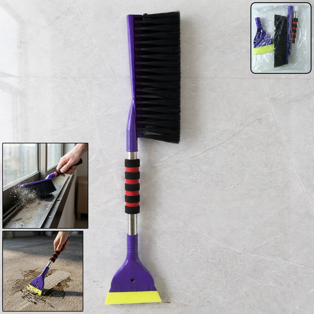 Window Frame Brush 2-in-1 Scraper & Non-Slip Handle