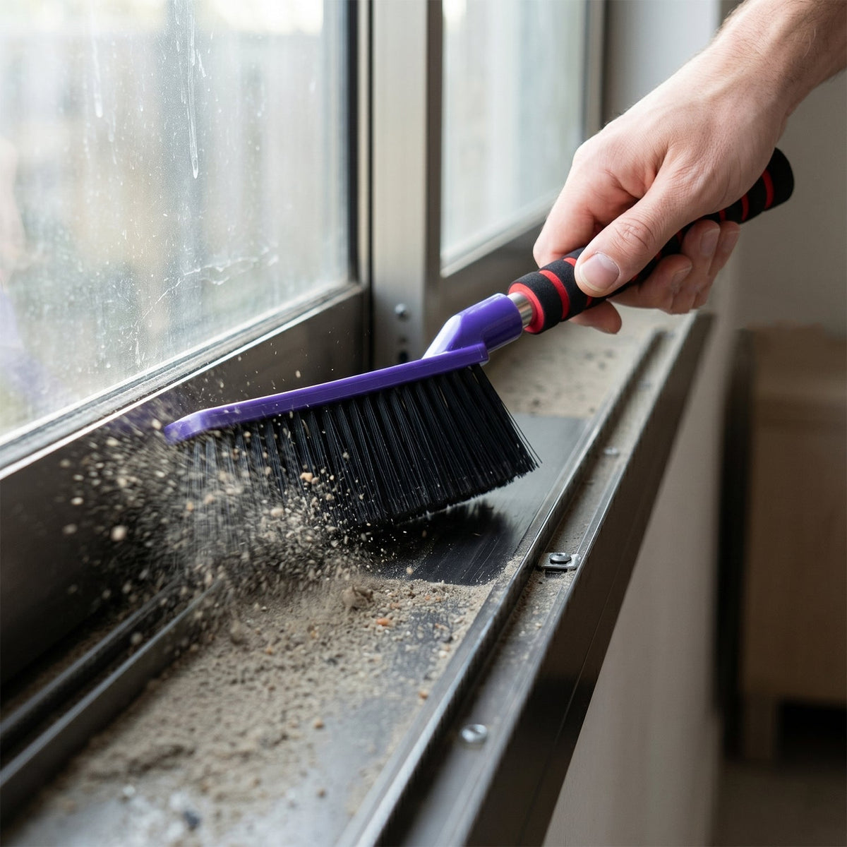 Window Frame Brush 2-in-1 Scraper & Non-Slip Handle