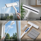 Window Squeegee Refillable Spray Head Dual-Blade Telescopic Handle