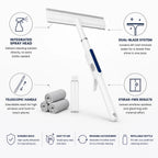Window Squeegee Refillable Spray Head Dual-Blade Telescopic Handle