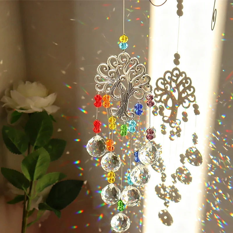 Window Suncatcher Tree Of Life Faceted Crystal Beads