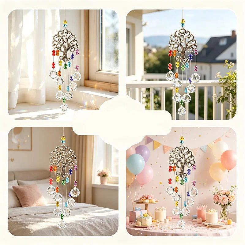 Window Suncatcher Tree Of Life Faceted Crystal Beads