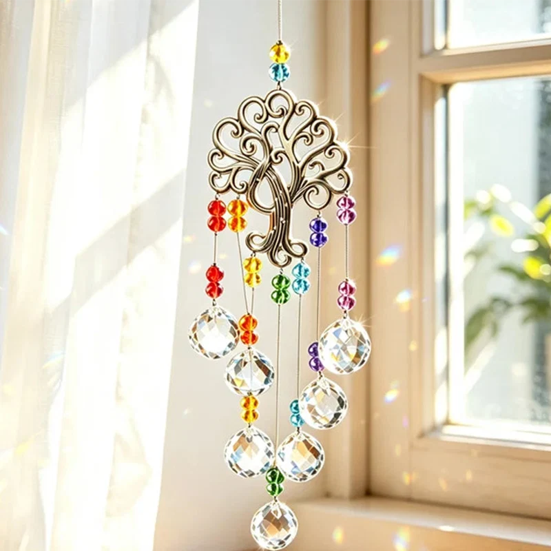 Window Suncatcher Tree Of Life Faceted Crystal Beads