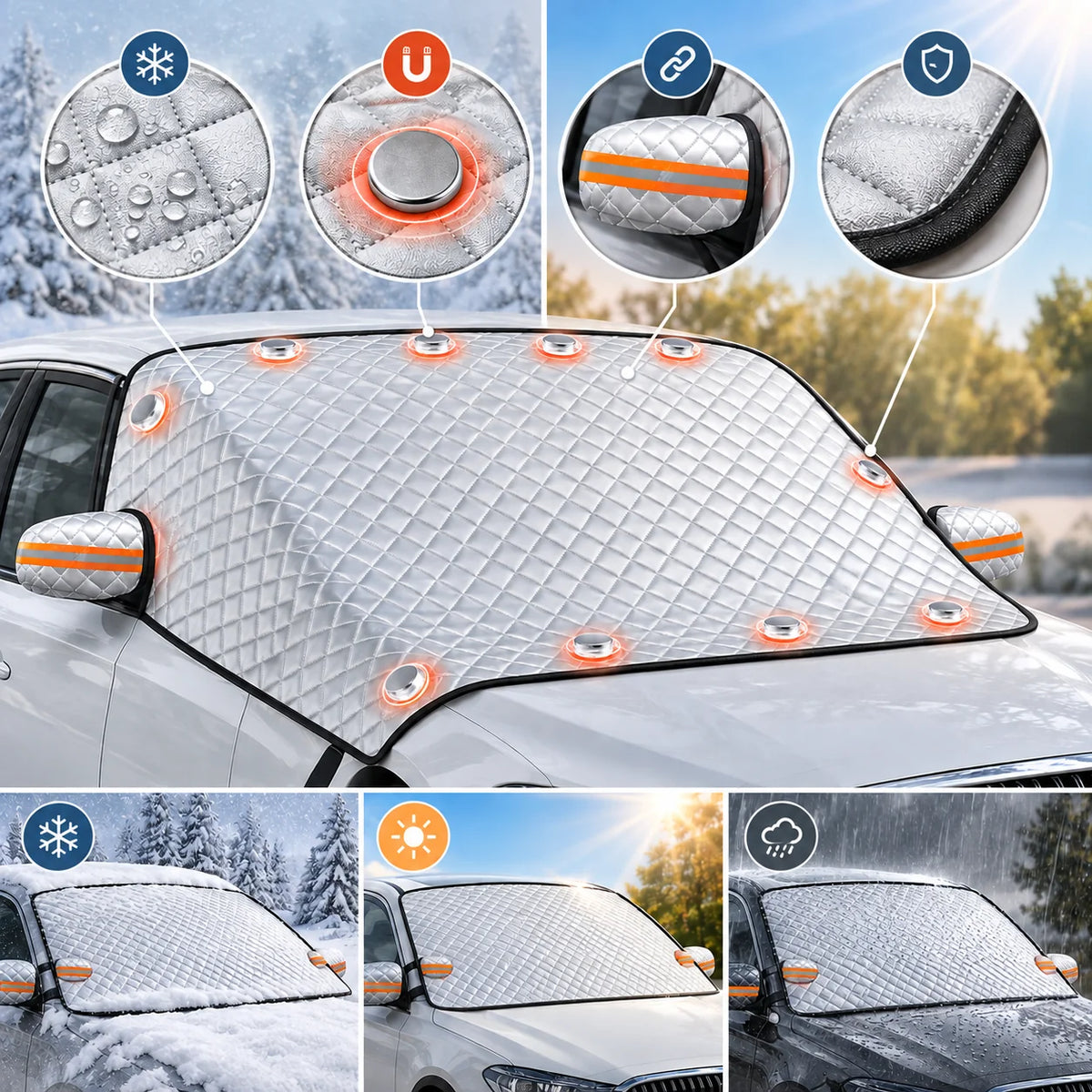 Windshield Cover Ice & UV Protection Magnets & Straps