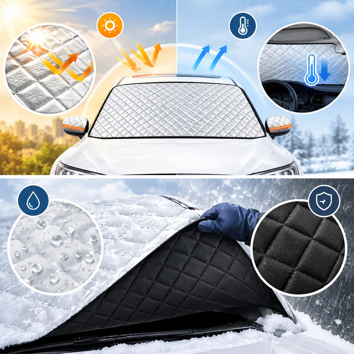 Windshield Cover Ice & UV Protection Magnets & Straps