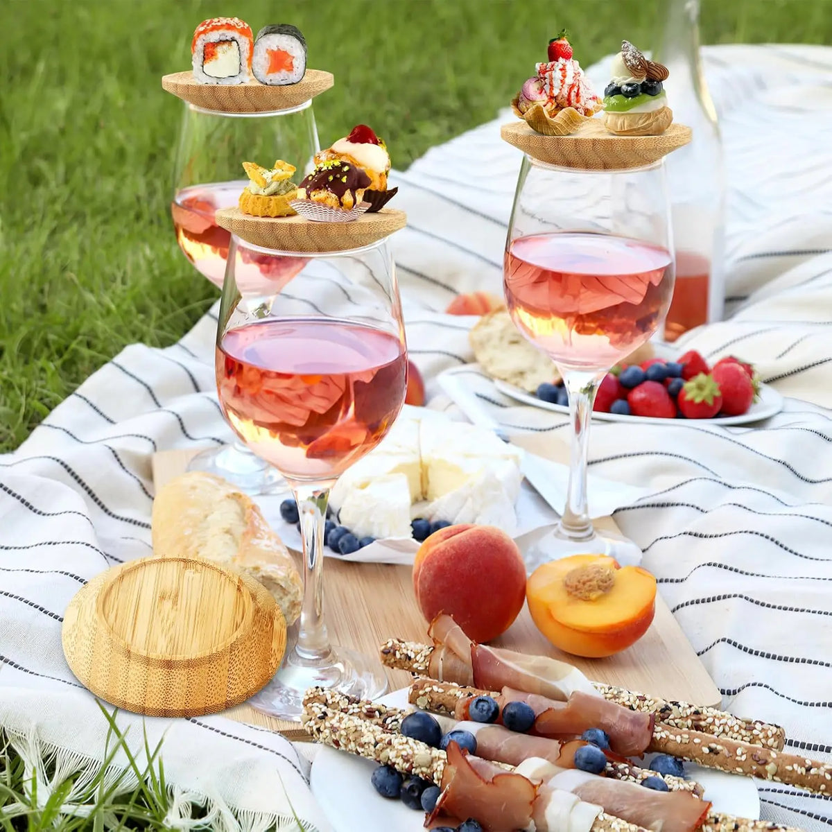 Wine Glass Snack Holder Bamboo Clip-On Set of 4