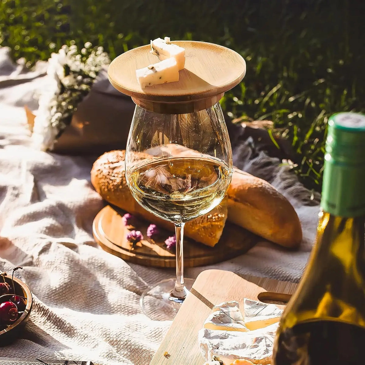 Wine Glass Snack Holder Bamboo Clip-On Set of 4