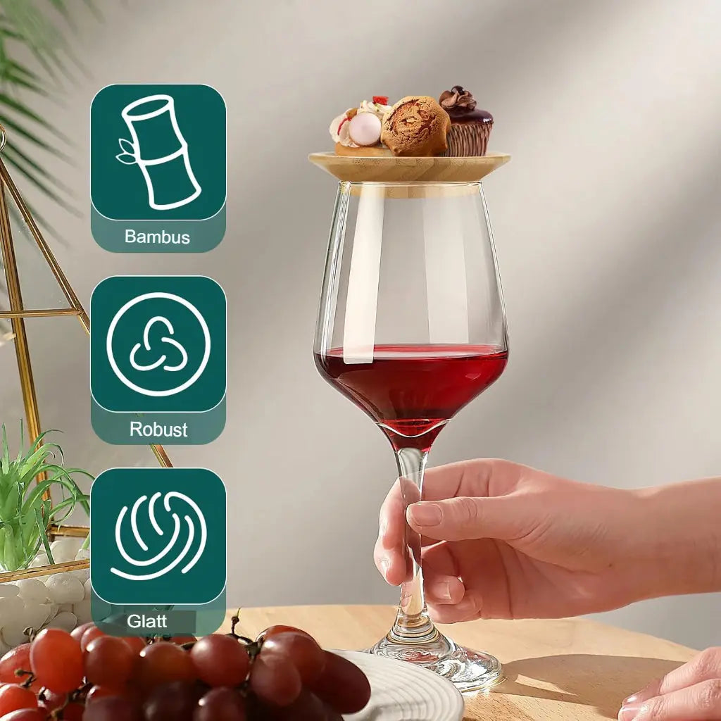 Wine Glass Snack Holder Bamboo Set of 4