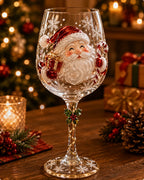 Wine Glasses Stemmed With Raised 3D Holiday Designs