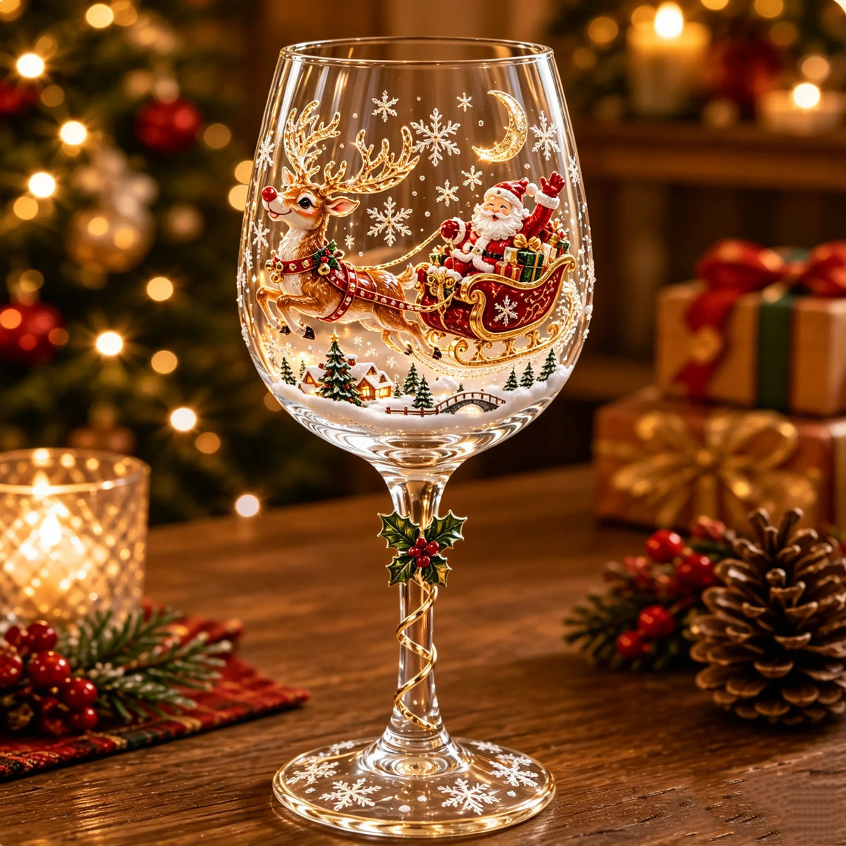 Wine Glasses Stemmed With Raised 3D Holiday Designs