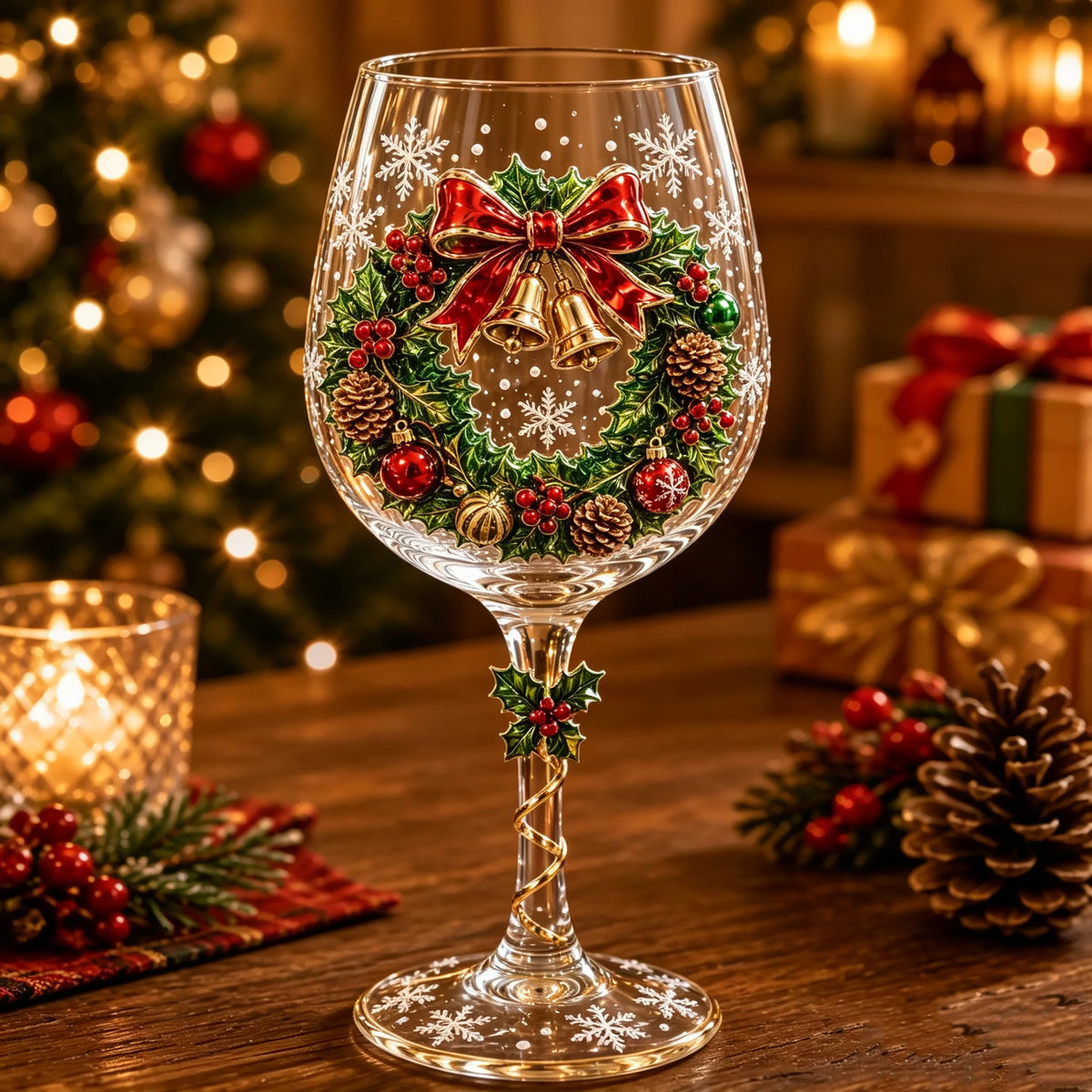Wine Glasses Stemmed With Raised 3D Holiday Designs