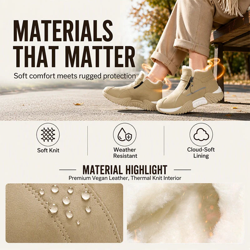 Winter Ankle Boots Thermal Knit Lining Side Zipper Anti-Slip Sole