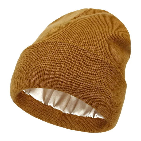 Winter Beanie Wool Outer Silk Lining Lightweight Warmth