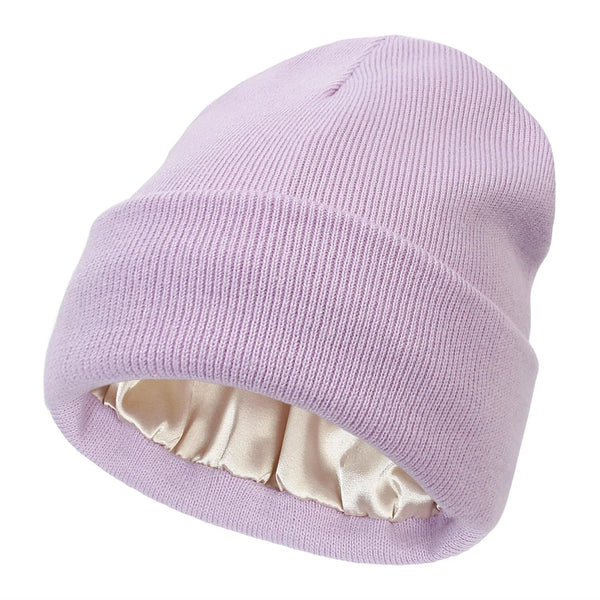 Winter Beanie Wool Outer Silk Lining Lightweight Warmth
